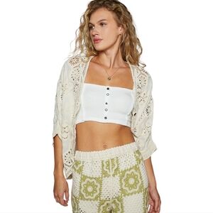 NS07. POL Crochet Bohemian Cotton Cream Cardigan In One Size